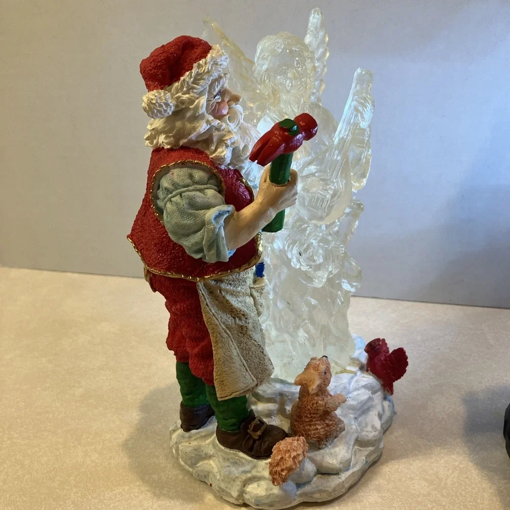 Vtg Santa Claus Carving Ice Angel Figurine Resin Christmas Decor Squirrel Bird